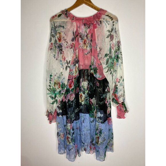 Johnny Was Adore Floral Sheer Boho Dress Button Detail & Tassel Tie Multicolor S - Picture 10 of 13